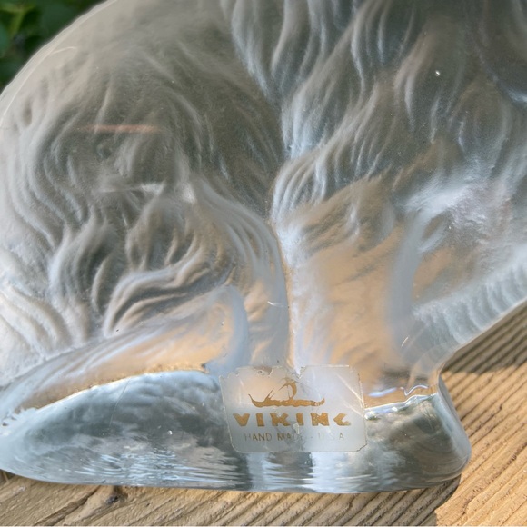 SOLD Viking Glass Frosted Cat Figurine 5 in Art Glass Original Sticker Bookend - Picture 5 of 10